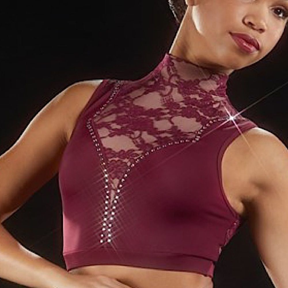 Weissman Ivy Sky dance burgundy Crystal Lace Crop Top MT11575 child large LC